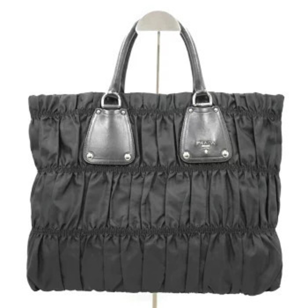Prada Gathered Leather Tote Bag Black
